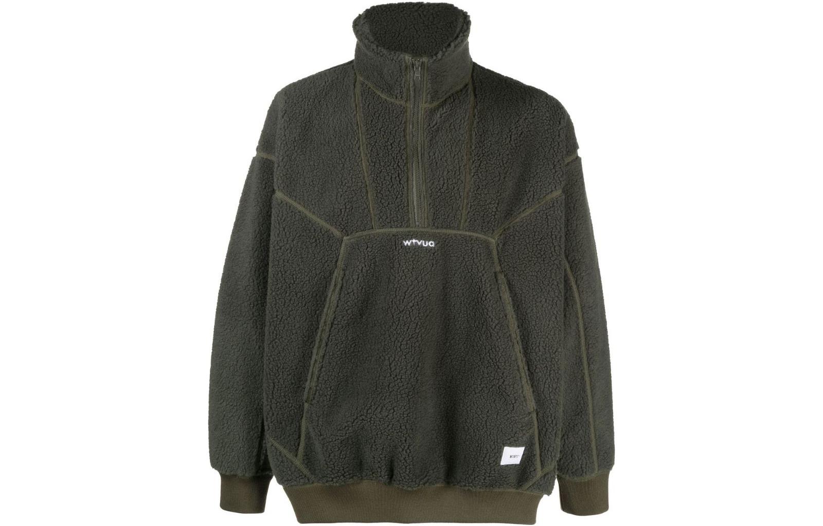 WTAPS SS23 Olive Green Half-Zip High Neck Pullover Sweatshirt 222ATDTJKM01OLIVE