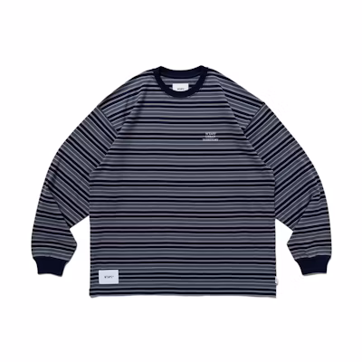 WTAPS Striped Crewneck Long Sleeve Cotton Sweatshirt 231ATDT-CSM20