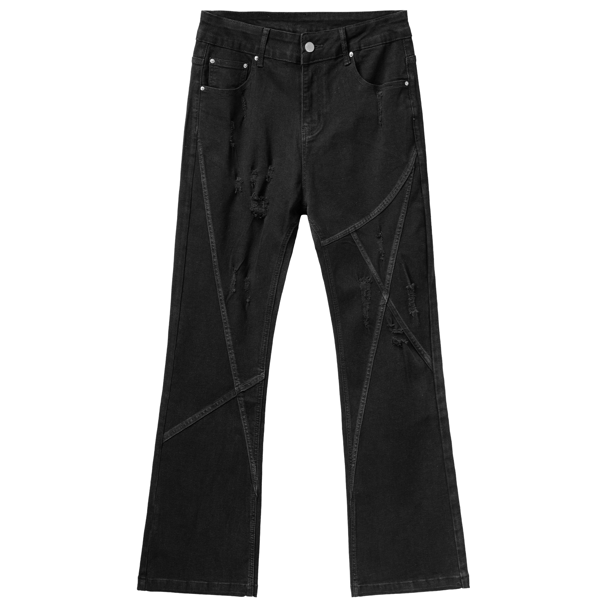 XINYINSU Black Washed Distressed Vintage Flared Denim Jeans Unisex X92050