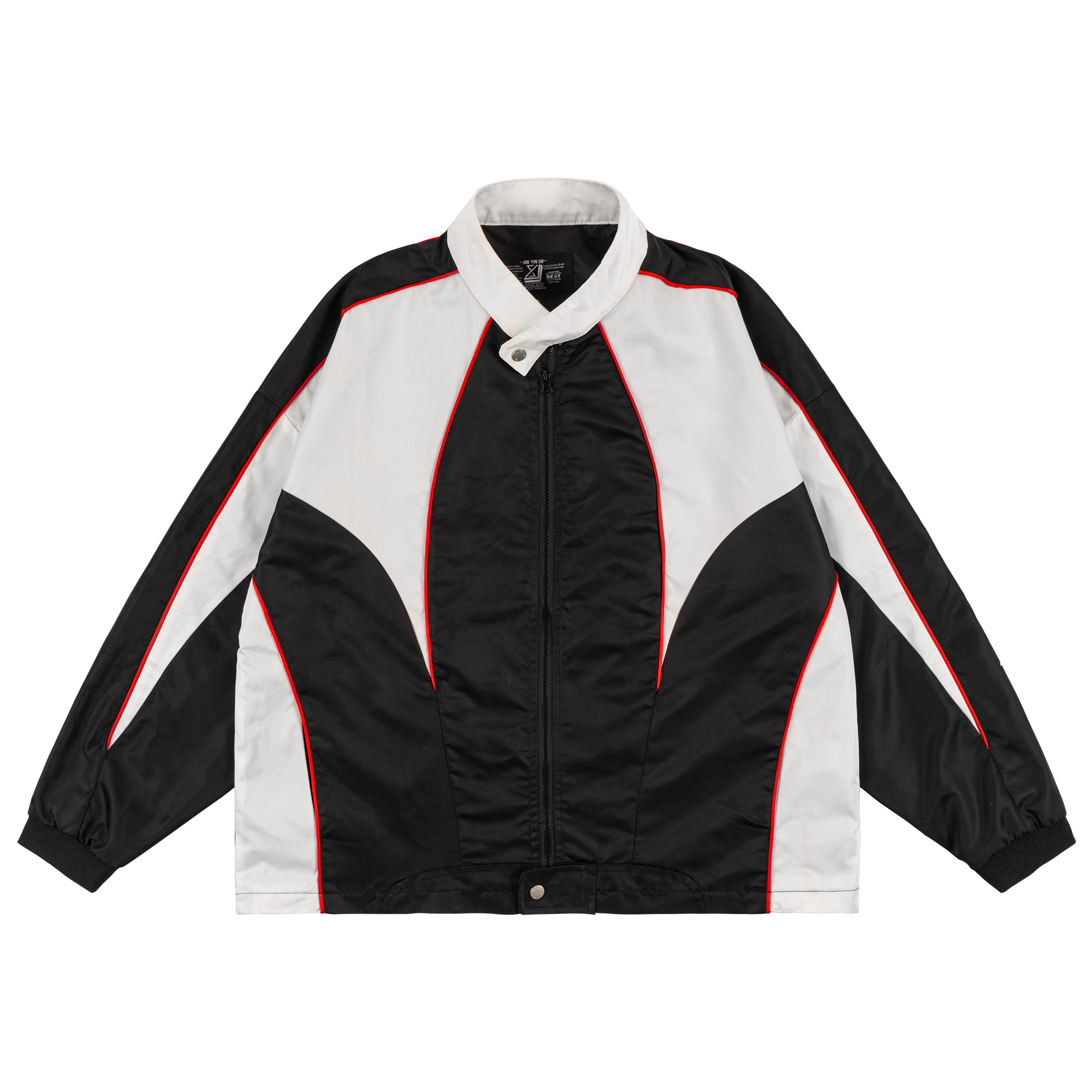 XINYINSU Deconstructed Colorblock Racing Moto Jacket Unisex - Black X7271