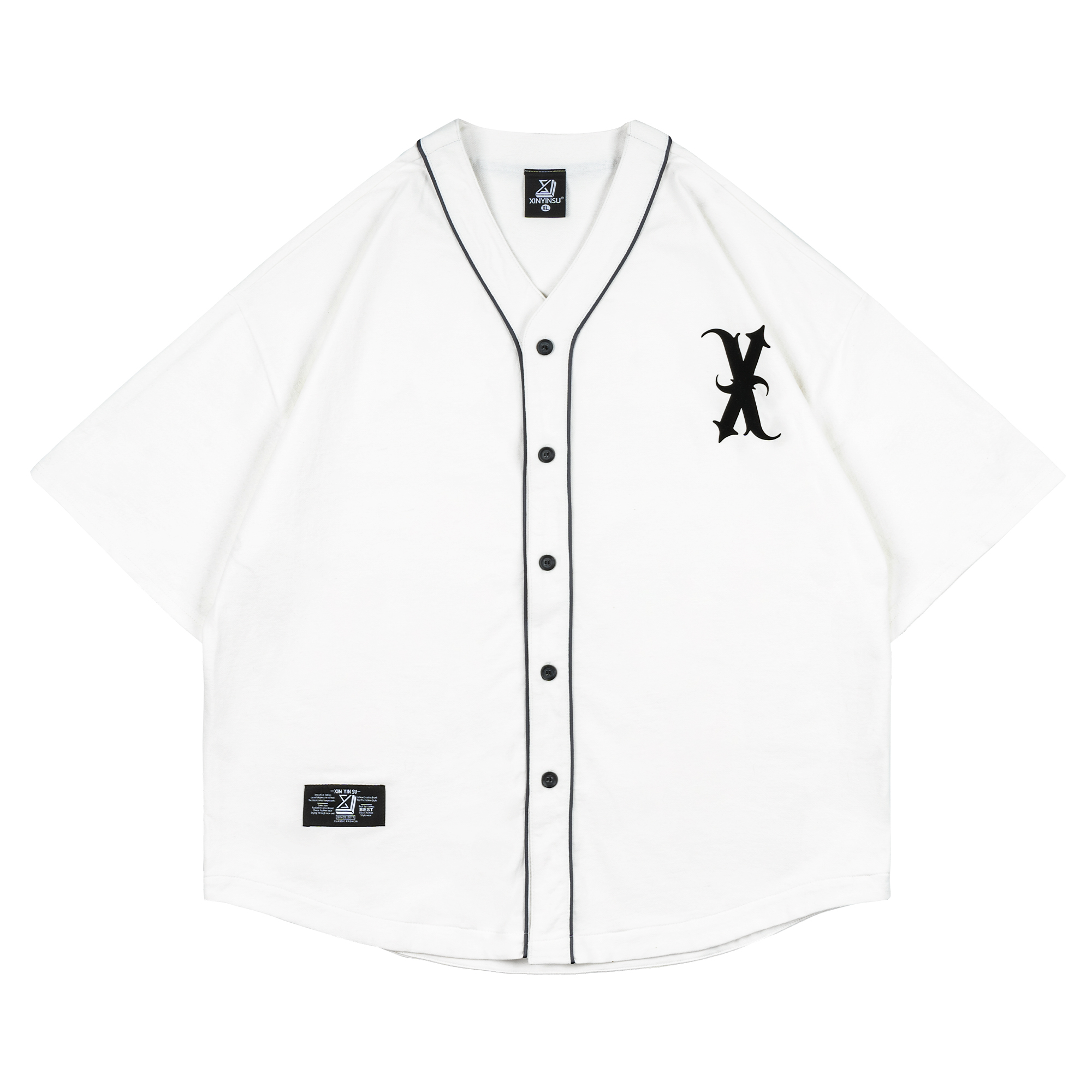 XINYINSU Gothic Letter Logo Baseball Training Short Sleeve Shirt Unisex. X12505069