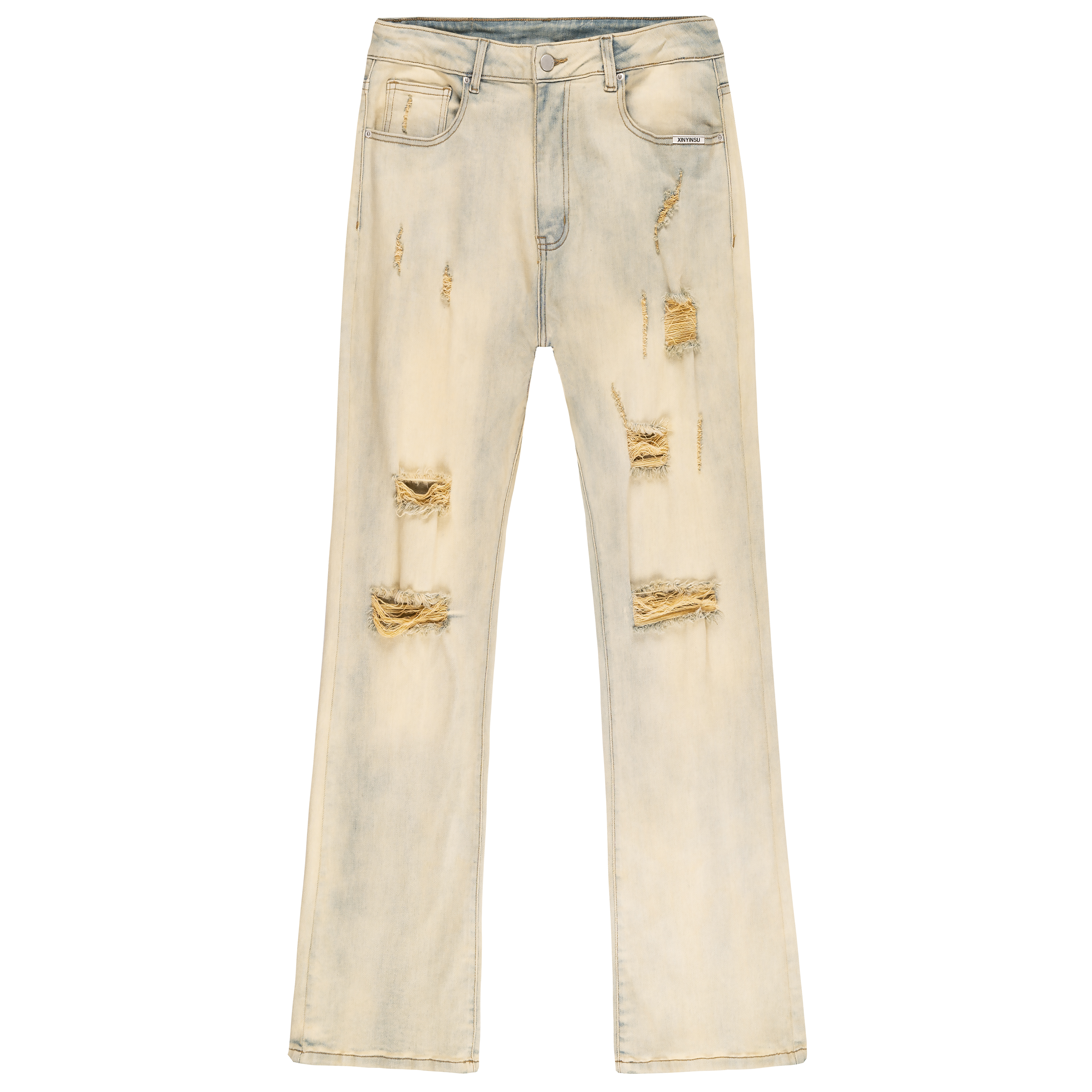 XINYINSU Urban Distressed Flared Jeans Unisex Yellow Mud Casual Loose Fit X9283