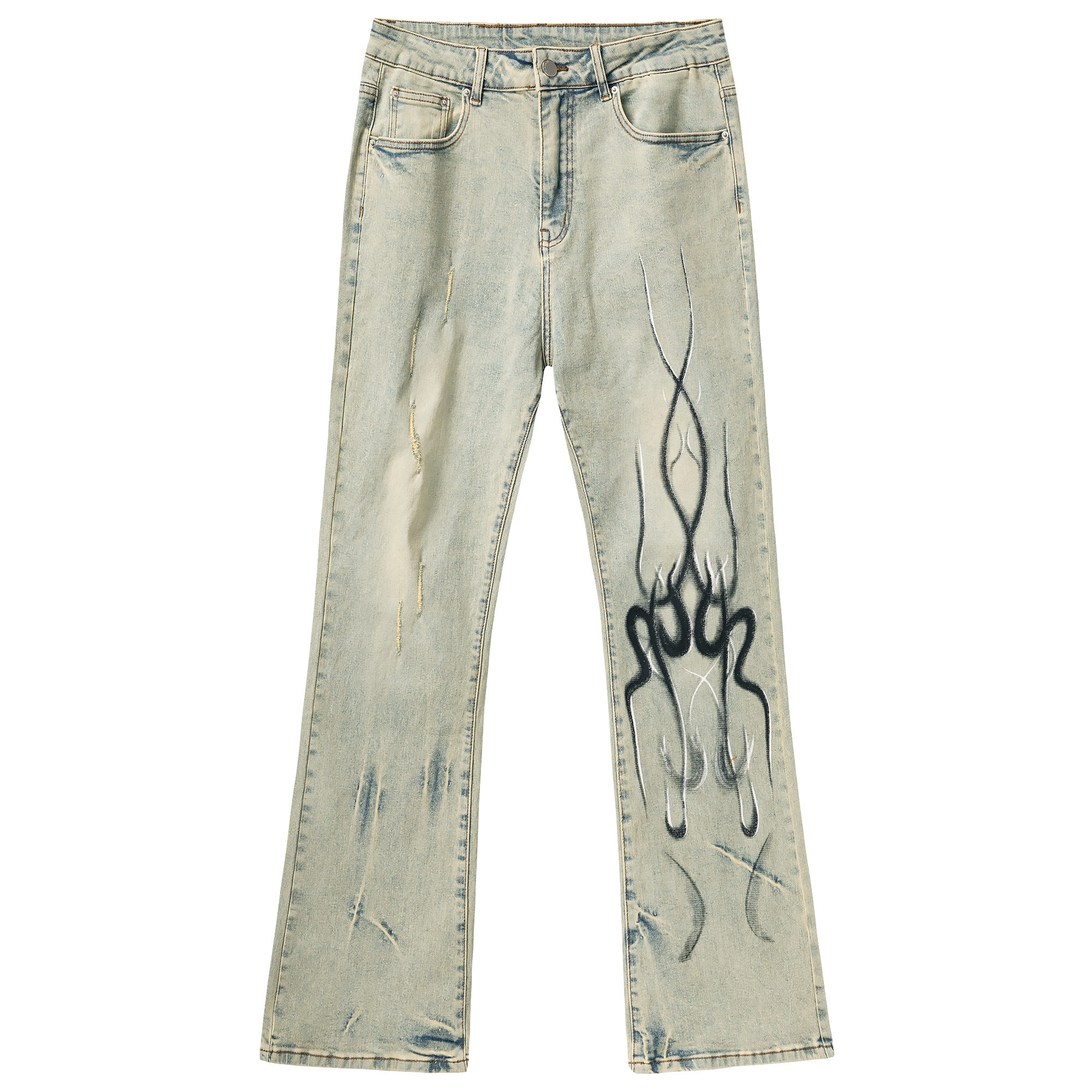 XINYINSU Vintage Ripped Flared Jeans with Print - Unisex Couple Gift Box Yellow X92032