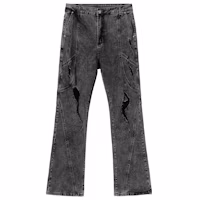 XINYINSU Vintage Washed Distressed Loose Fit Flare Denim Jeans Unisex - Dark Gray X92068 XINYINSU Vintage Washed Distressed Loose Fit Flare Denim Jeans Unisex - Dark Gray X92068