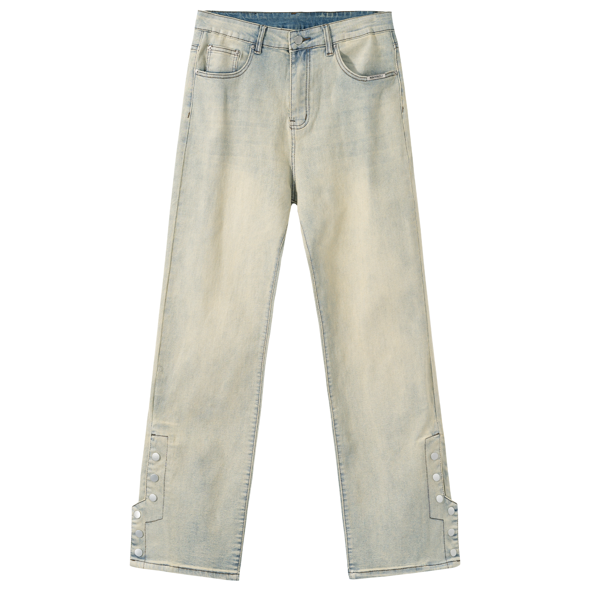 XINYINSU Washed Black Wide-Leg Buttoned Denim Jeans Unisex Casual Fit. X9406