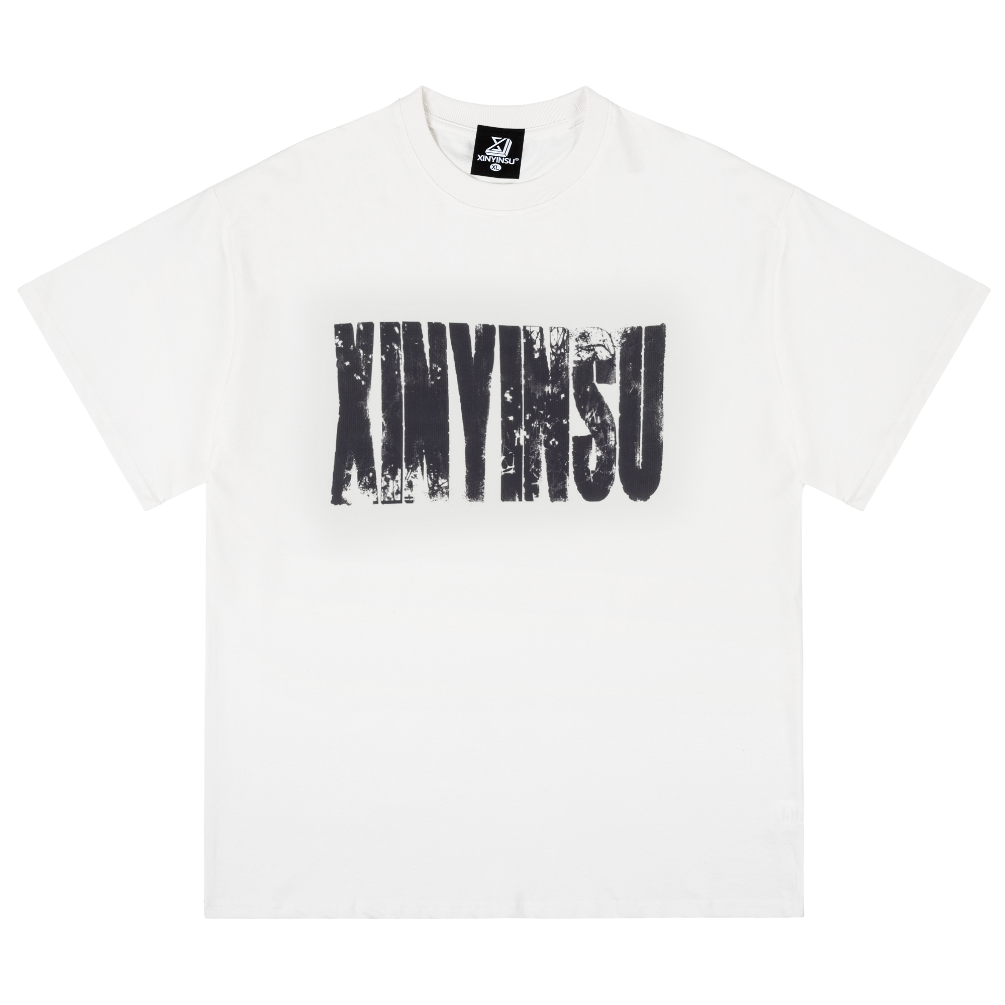 XINYINSU Washed Distressed Logo Print Oversized Cotton Tee Unisex Summer Style X12565150