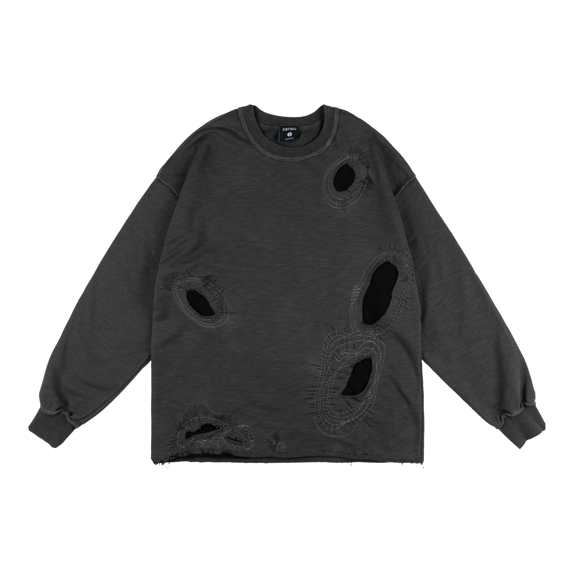 XINYINSU x P&D Wormhole Embroidered Patch Oversized Crewneck Sweatshirt Unisex X8268