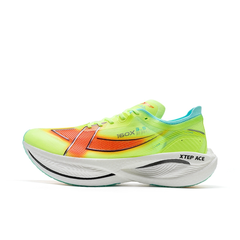 Xtep 160X 3.5 Pro Carbon Marathon Running Shoes Fluorescent Yellow Green Men Fluorescent Light Yellow-Green/Golden Orange/Laser Red.