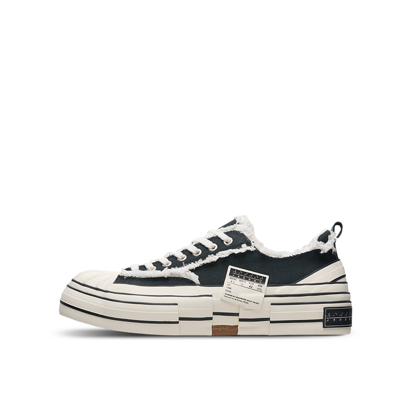 xVESSEL Classic Low-Top Canvas Shoes Black - Shell Toe, Distressed, Chunky Sole F24X44B