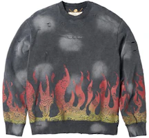 xVESSEL FW22 Distressed Flame Print Crewneck Sweatshirt Unisex Grey Y22X211B xVESSEL FW22 Distressed Flame Print Crewneck Sweatshirt Unisex Grey Y22X211B