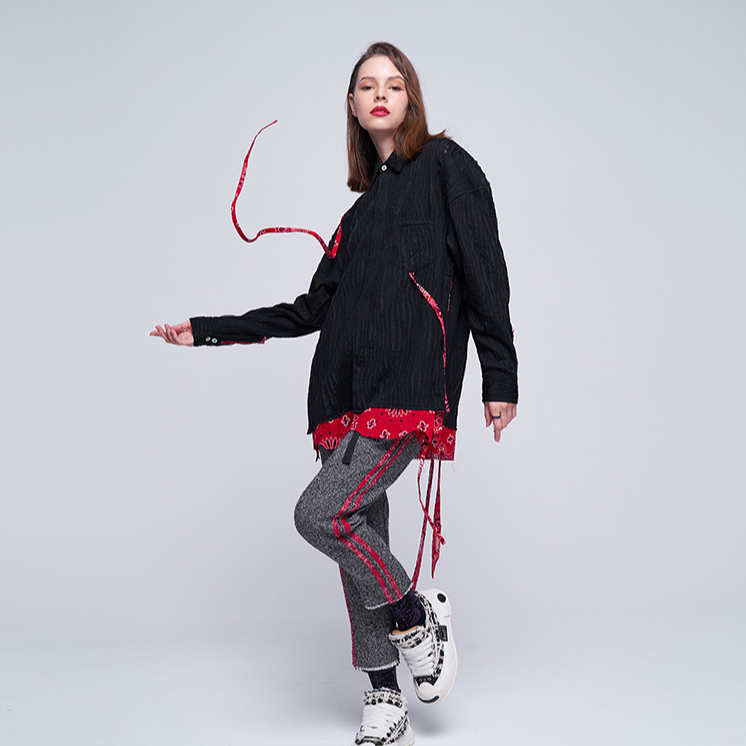 Details for xVESSEL 拼接設計寬鬆長袖襯衫 情侶款 白色 Y22X217W