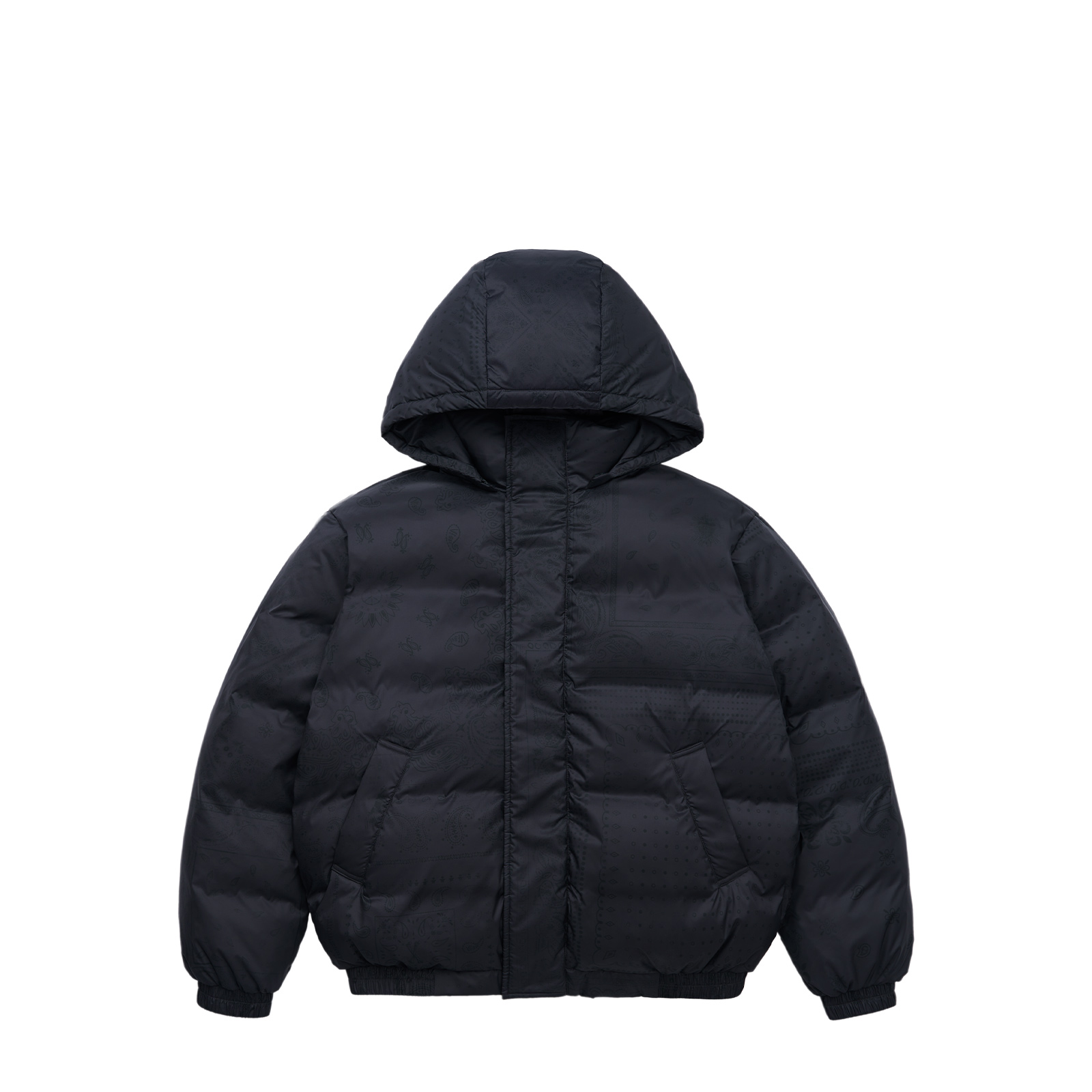 xVESSEL Paisley Loose Fit Hooded Puffer Jacket Unisex Black Y23X701B