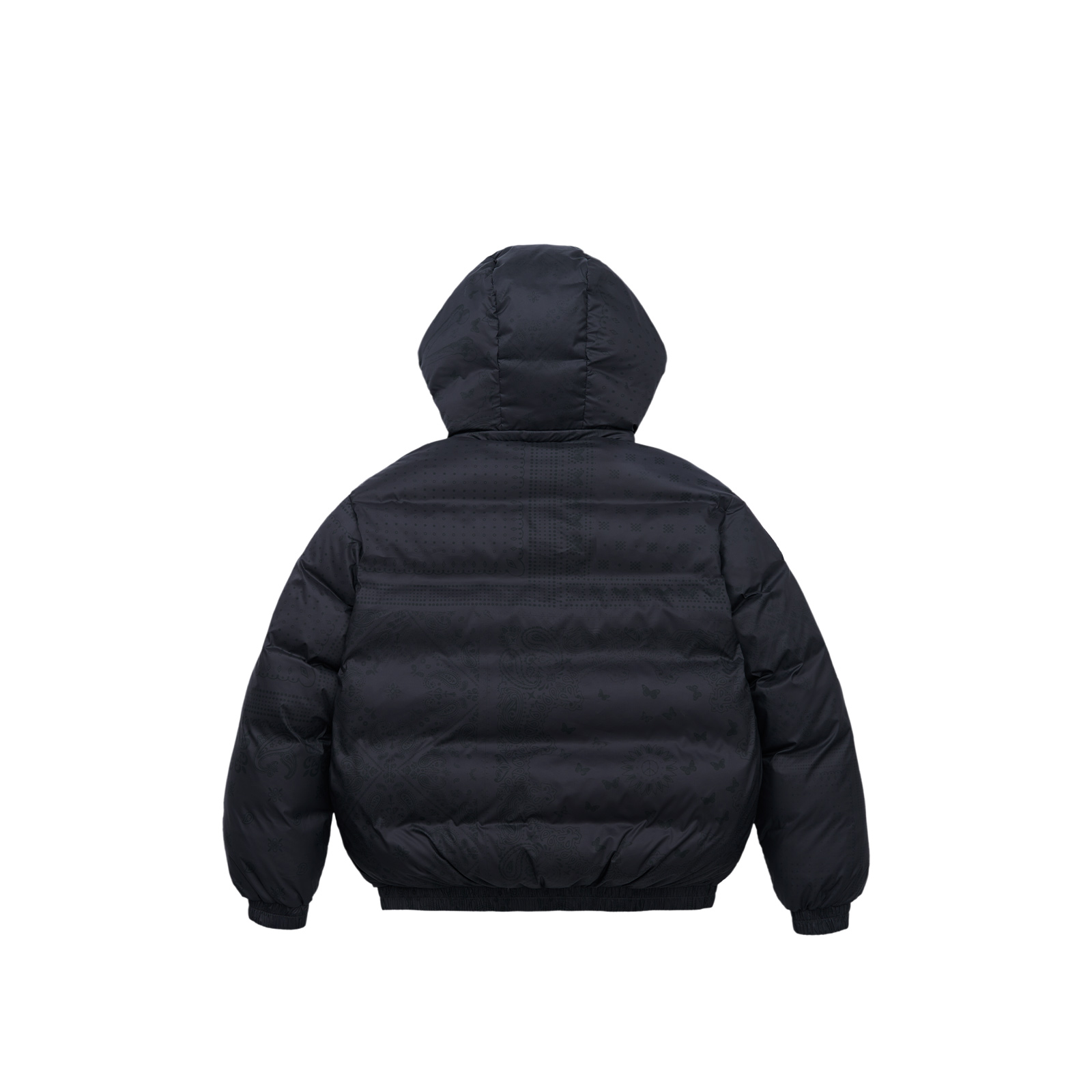 Lookbook xVESSEL Paisley 寬鬆版連帽羽絨夾克 男女款 黑色 Y23X701B