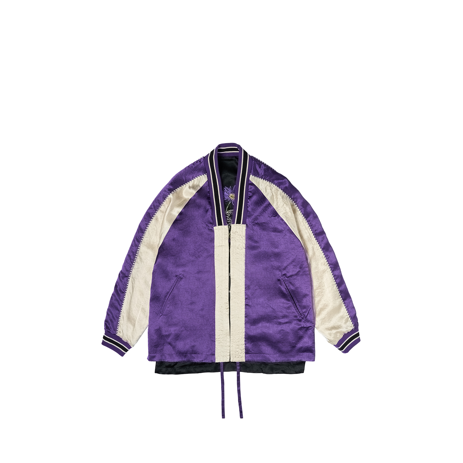 Shop xVESSEL 可逆橫須賀刺繡緞面飛行夾克 男女流行款式 y23x682p