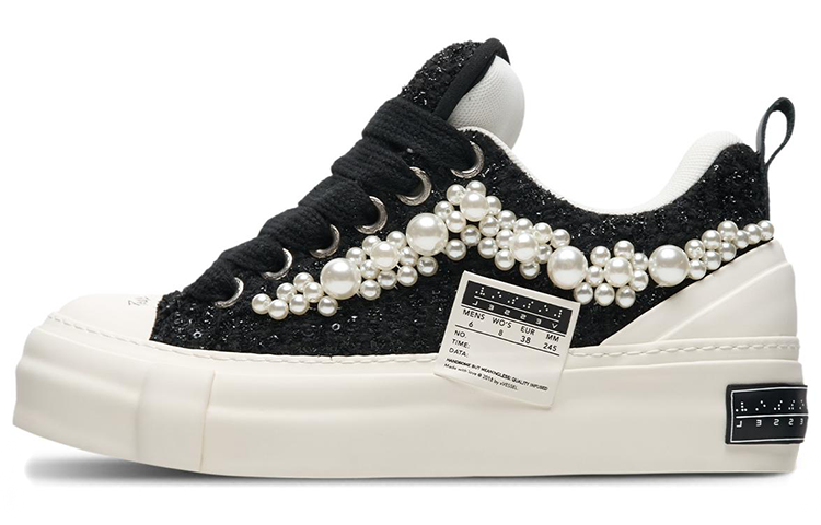 xVESSEL Tweed Pearl Nougat Platform Sneakers Casual High-Top Canvas Shoes F23X34B