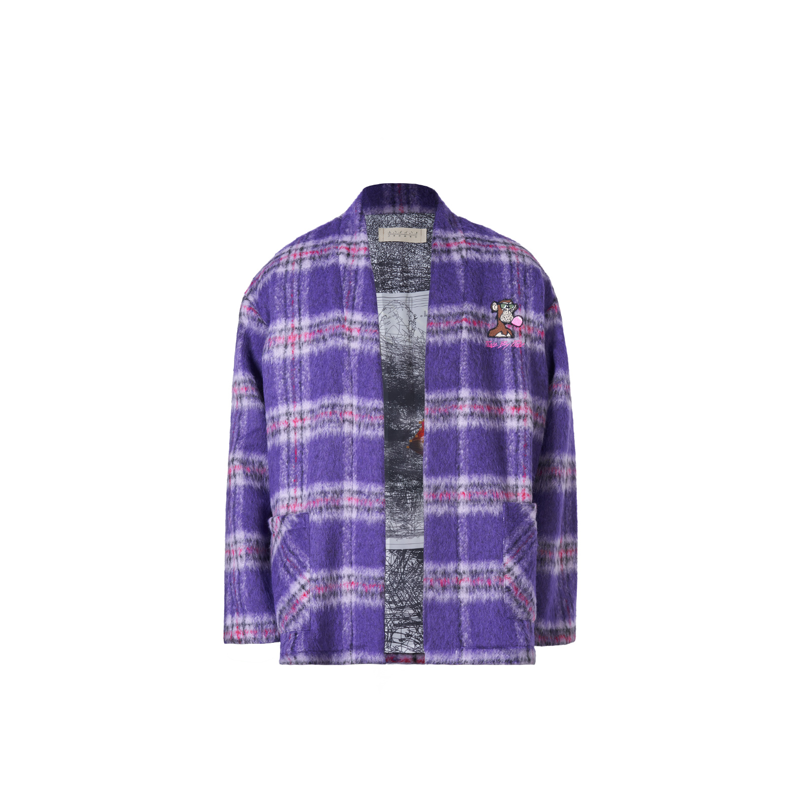 xVESSEL Van Ness Album Plaid Monkey Embroidered Tang Jacket Unisex Casual Style Y23X678P
