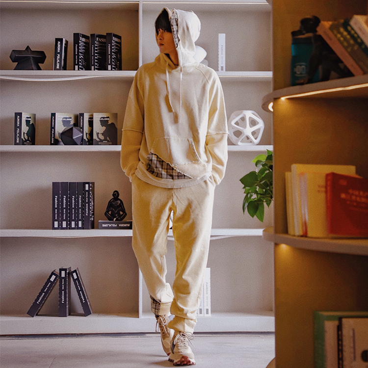 Details for xVESSEL 格紋拼接連帽復古風格男女連帽衫 Y21X713P