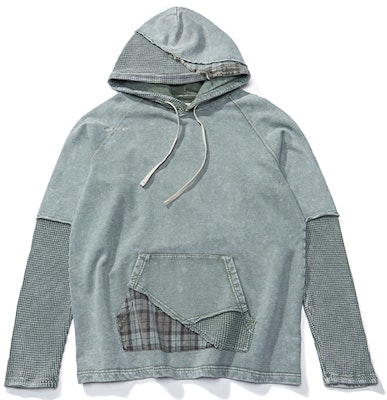 xVESSEL Waffle Plaid Patchwork Hoodie Gaya Retro Uniseks Y21X713P Cheap xVESSEL Waffle Plaid Patchwork Hoodie Gaya Retro Uniseks Y21X713P