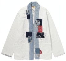 xVESSEL White Patchwork Robe Jacket Unisex Casual Outerwear White. Y20X613W xVESSEL White Patchwork Robe Jacket Unisex Casual Outerwear White. Y20X613W