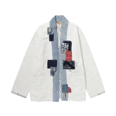 xVESSEL White Patchwork Robe Jacket Unisex Casual Outerwear White. Y20X613W