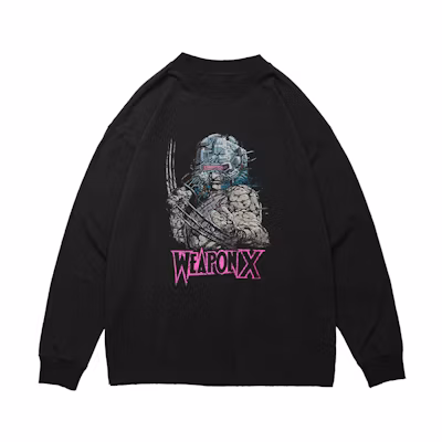 xVESSEL MARVEL Collab Black Cartoon Graphic Crewneck Sweatshirt Unisex Casual Fit Y23X6108B3