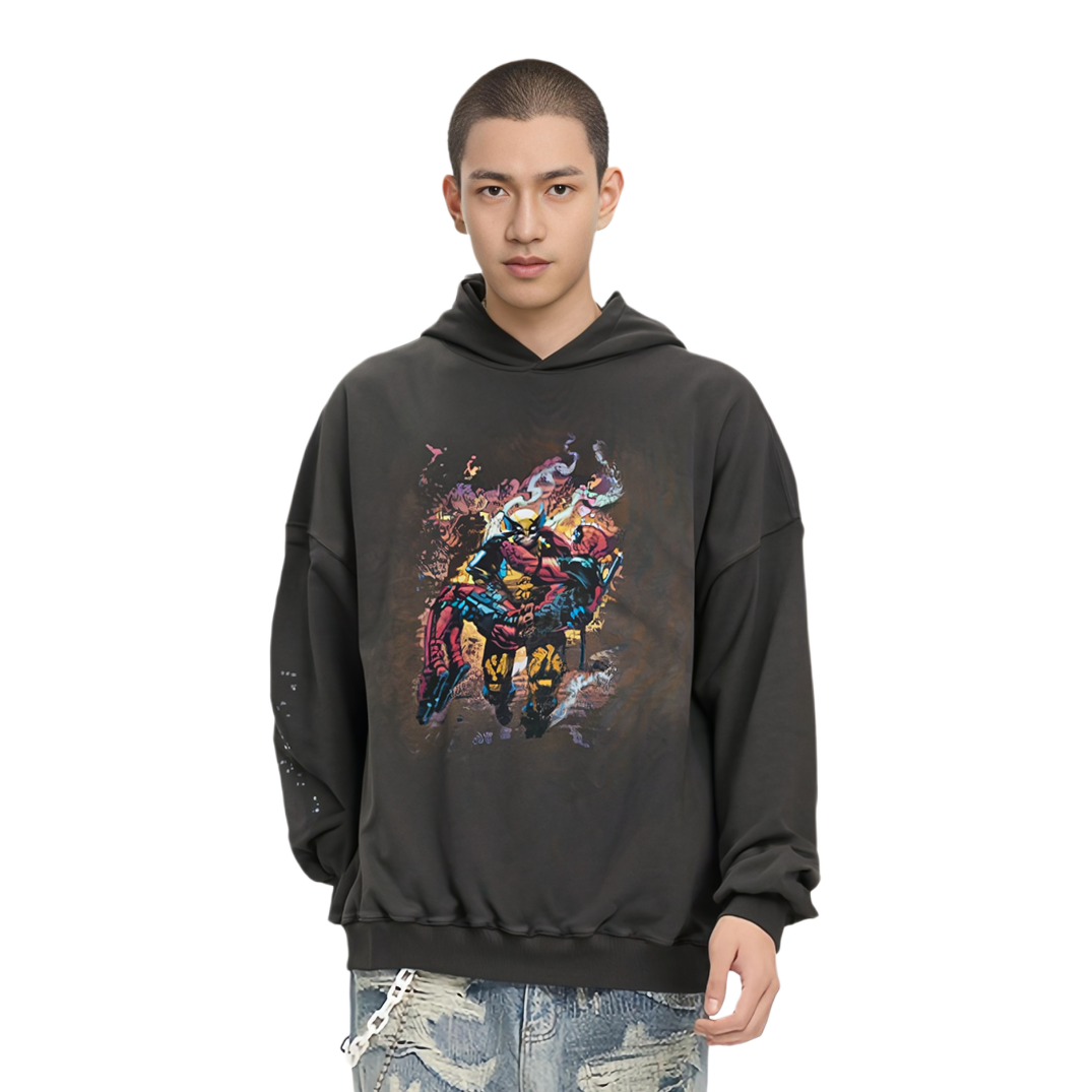 Shop xVESSEL x MARVEL 死侍印花連帽衫 男女款 黑色 Y24MV767