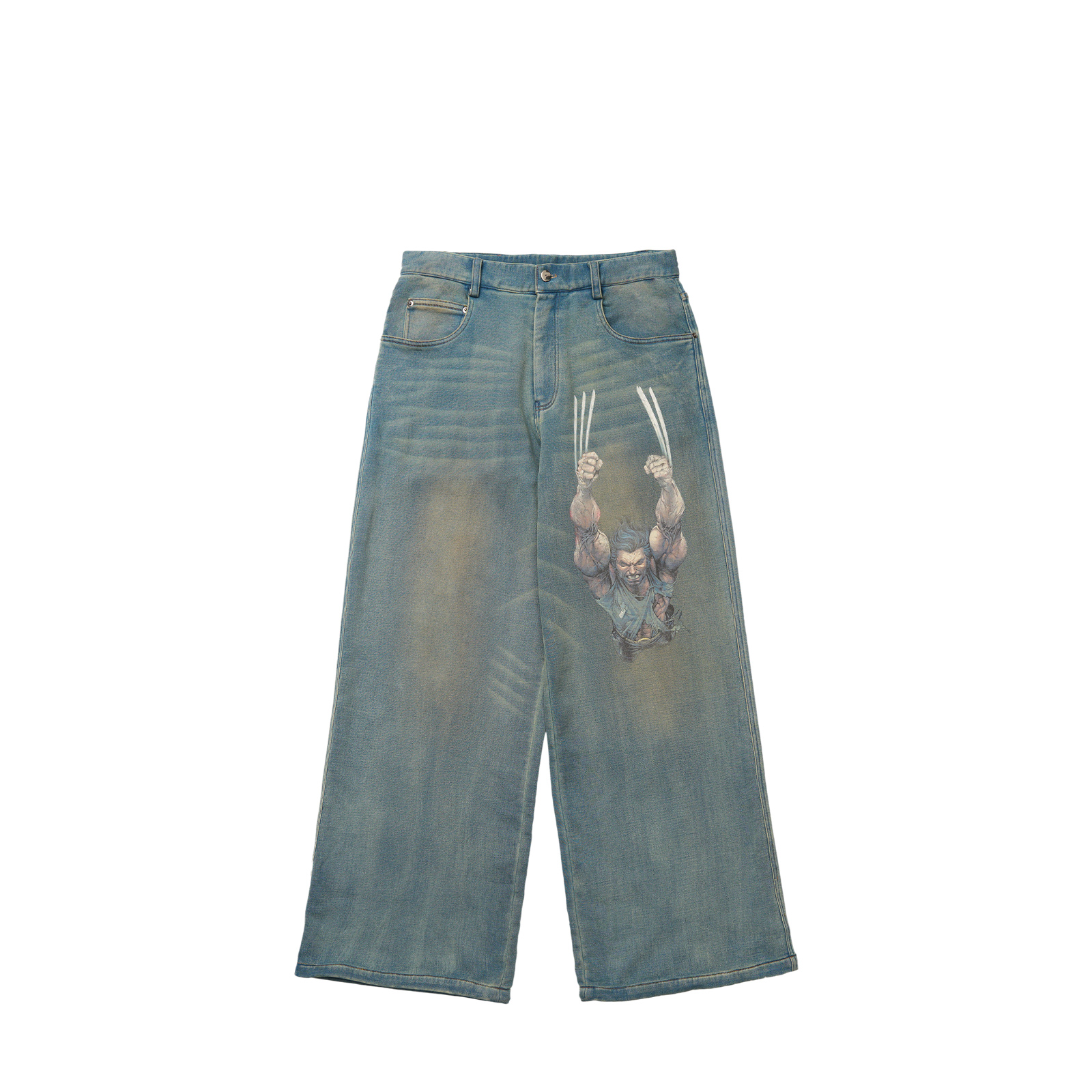 xVESSEL x MARVEL Wolverine Graphic Denim Pants Unisex Light Blue Y23X6118B
