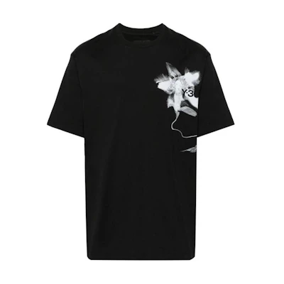 Y-3 Black Crewneck Graphic Print Short Sleeve T-Shirt IN4353