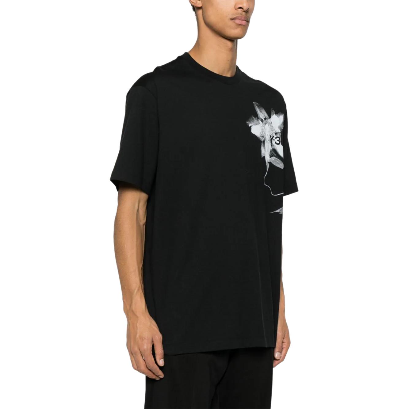 Details for Y-3 ブラック クルーネック グラフィックプリント 半袖 Tシャツ IN4353