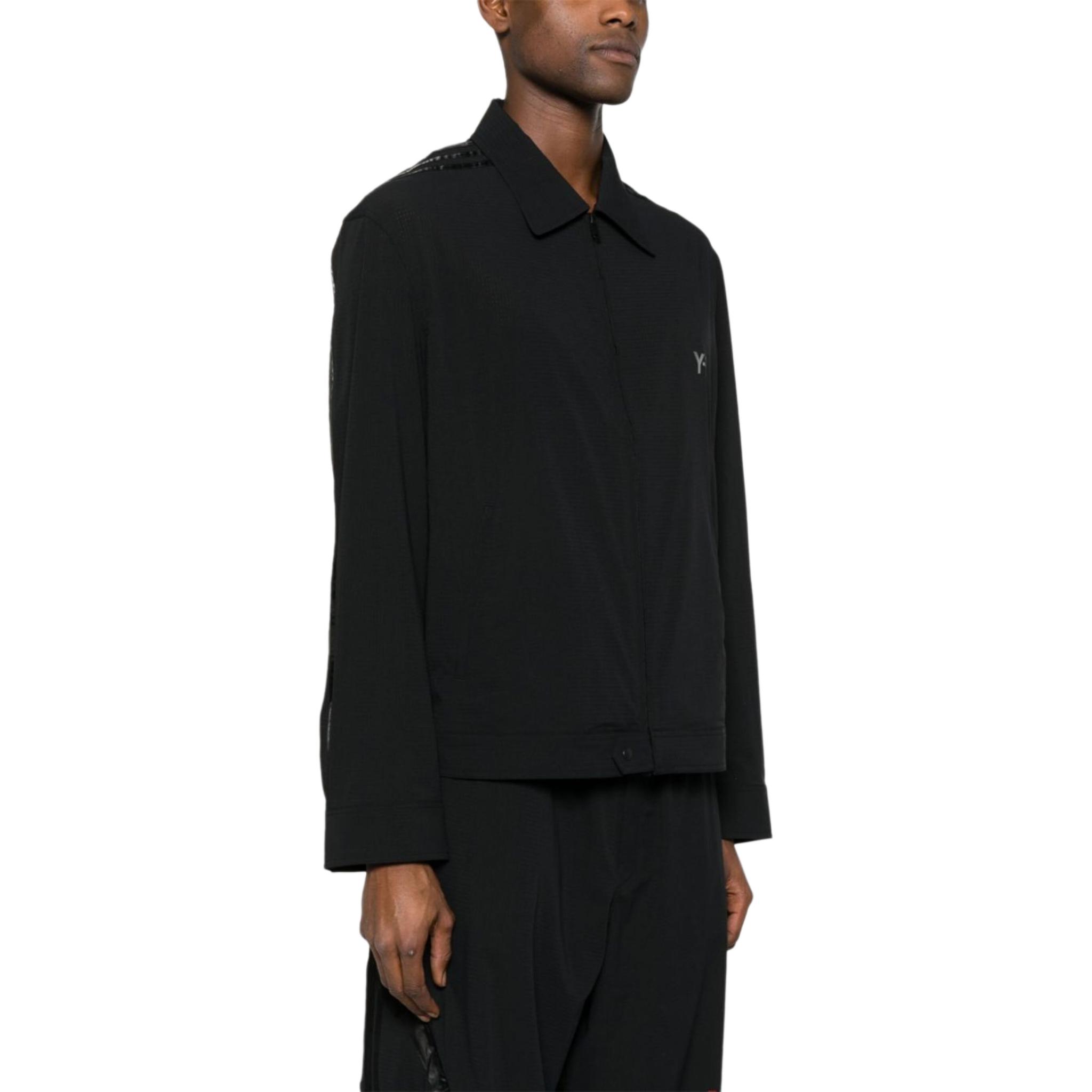 Purchase Y-3  Black Glossy Panel Zip-Up Collared Jacket with Long Sleeves. IN4348