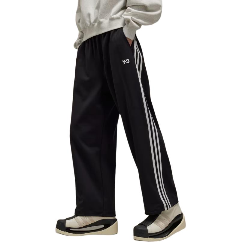Y-3  Black High-Waisted Wide-Leg Trousers with Logo Stripes. IW7457