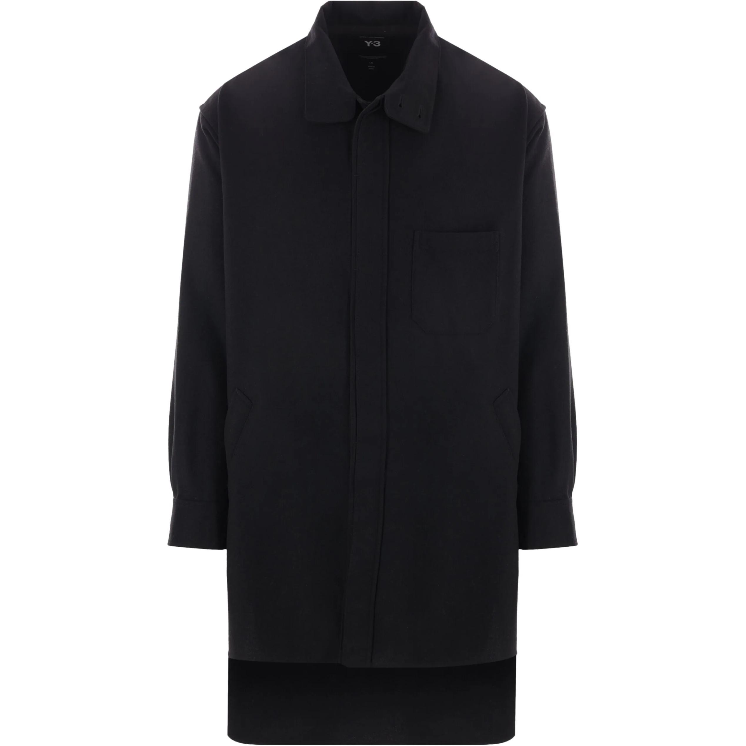 Y-3  Black Long-Sleeve Button-Up Jacket with Logo and Point Collar IX7634