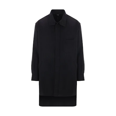 Y-3 Black Long-Sleeve Button-Up Jacket with Logo and Point Collar IX7634