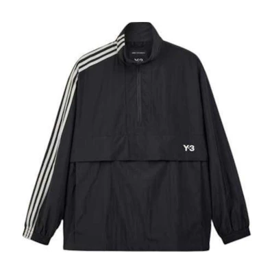 Y-3 Black Nylon Shell 1/2 Zip 3-Stripe High Collar Loose Jacket. JD9796