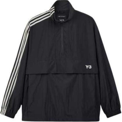 Y-3 Black Nylon Shell 1/2 Zip 3-Stripe High Collar Loose Jacket. JD9796 Order Y-3 Black Nylon Shell 1/2 Zip 3-Stripe High Collar Loose Jacket. JD9796