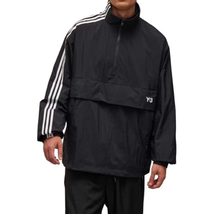 Shop Y-3  Black Nylon Shell 1/2 Zip 3-Stripe High Collar Loose Jacket. JD9796