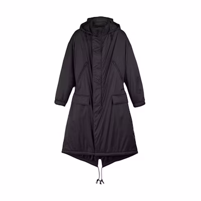 Y-3 Black Solid Color Hooded Long Sleeve Zip Parka Jacket. IW7486