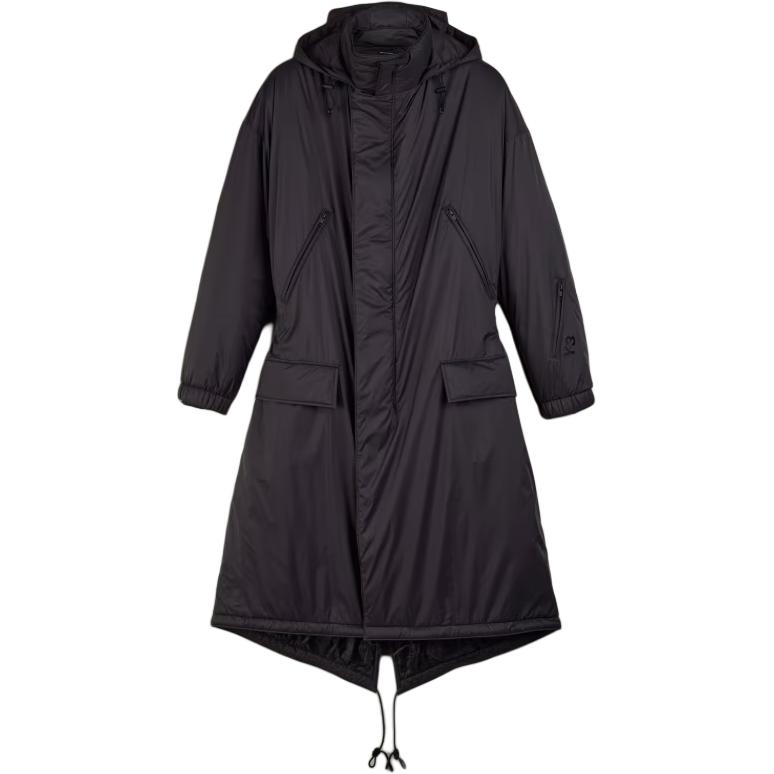 Order Y-3  Black Solid Color Hooded Long Sleeve Zip Parka Jacket. IW7486