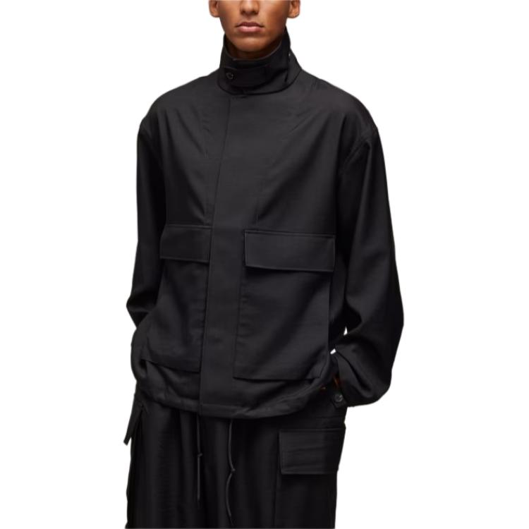 Shop Y-3  Black Solid High-Neck Loose-Fit Long-Sleeve Coach Jacket. JN3719