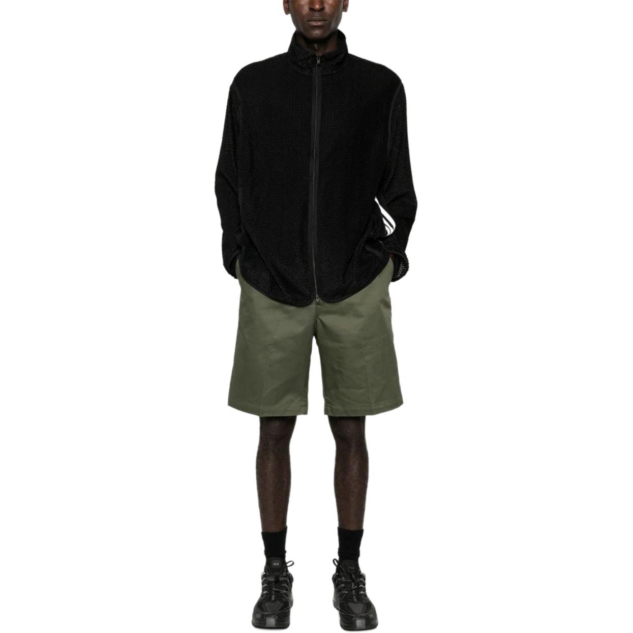 Lookbook Y-3  Black Zip-Up Jacket with Iconic Three-Stripes Design. IW7496