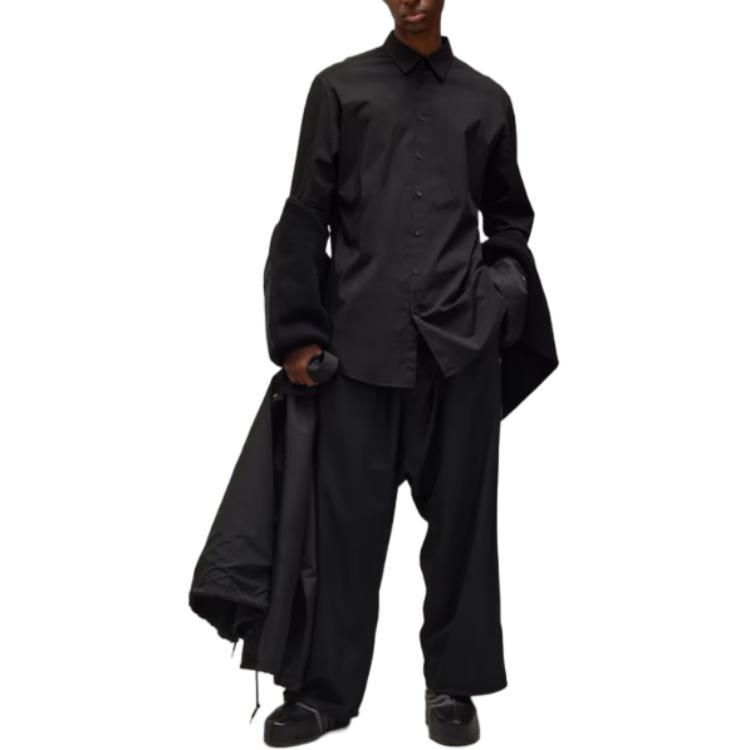 Shop Y-3  Graphic Button-Up Long Sleeve Loose Shirt Black. JE9274