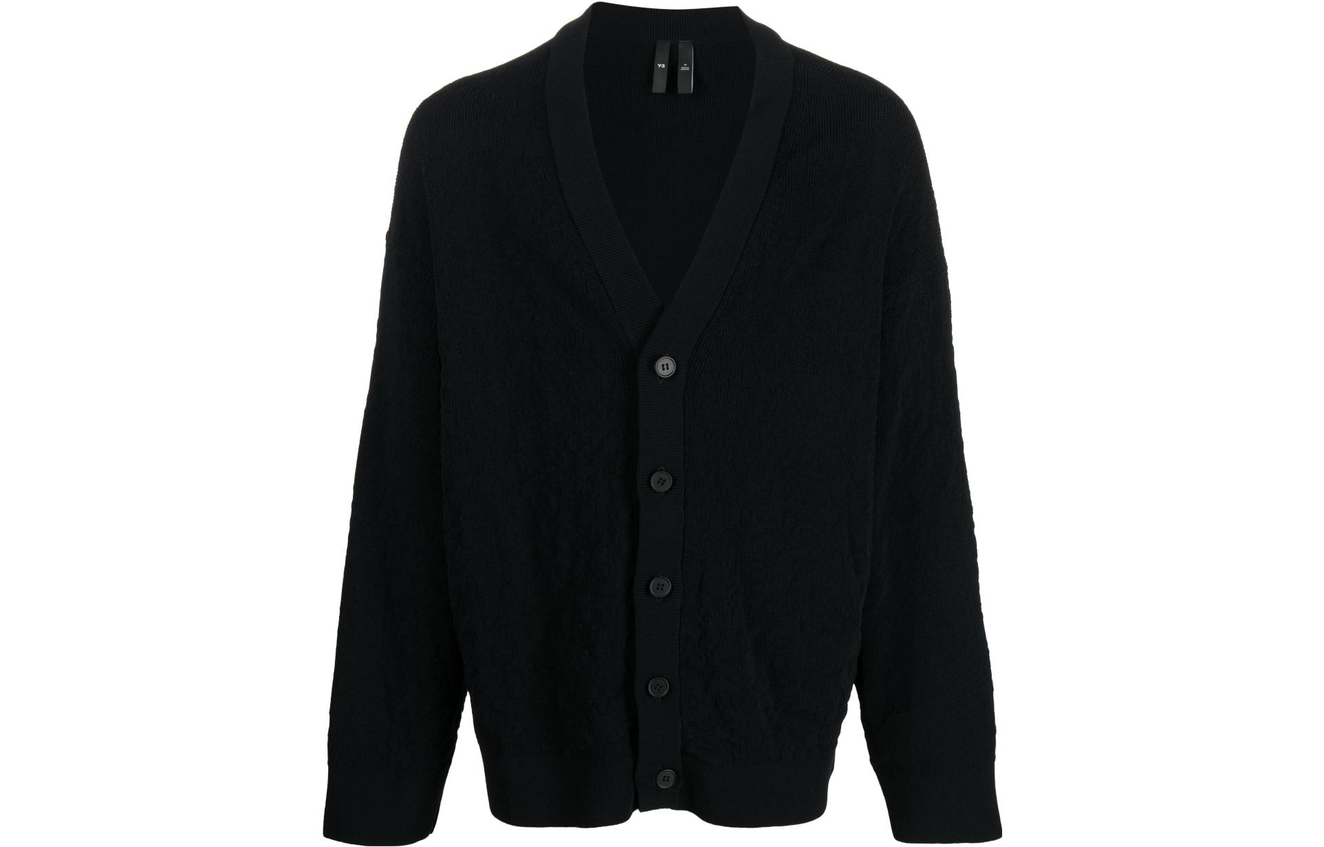 Y-3  Solid V-Neck Button-Up Long Sleeve Sweater H63088