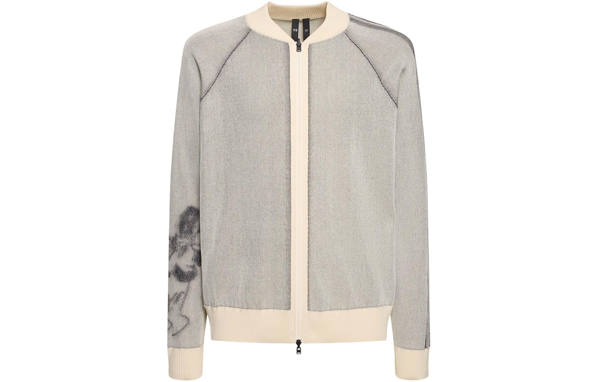 Y-3 Beige Patterned Zip-Up Jacket with Baseball Collar HIV5526