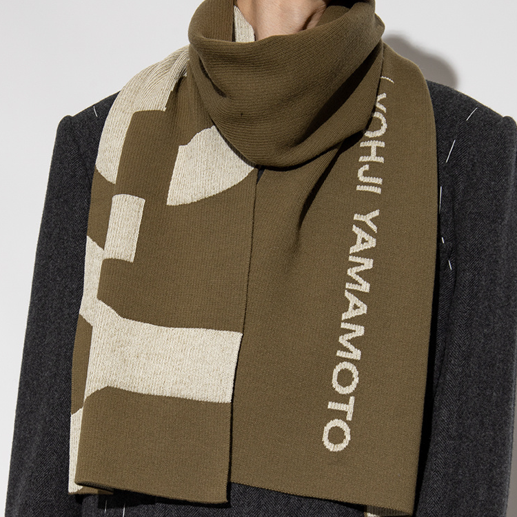 Shop Y-3 Big Logo Wool Scarf Green Unisex Warm Accessory HR7115