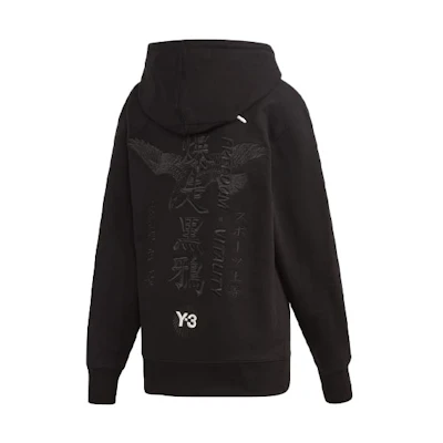 Y-3 Black Crow Graphic Hoodie with Logo Design GD5030