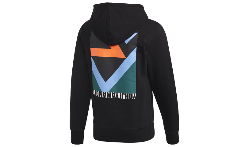 Y-3 Black Geometric Print Back Logo Pullover Hoodie FS5598
