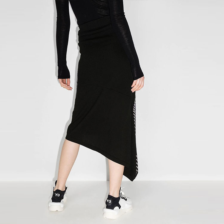 Shop Y-3 Black Irregular Reflective Knit Midi Skirt with Logo Design GT5282