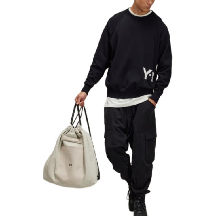 Shop Y-3 Black Logo Embroidered Relaxed Fit Long Sleeve Sweatshirt Unisex. IZ3170