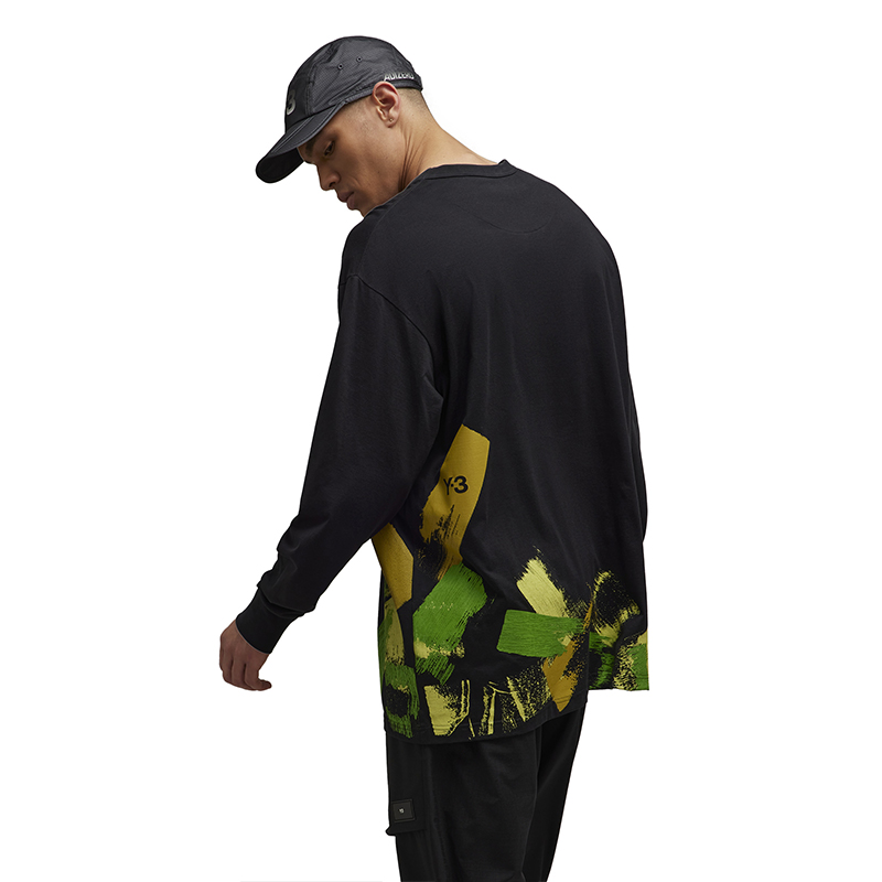 Shop Y-3 Black Loose Fit Graffiti Print Long Sleeve Crewneck T-Shirt 39-IP5578
