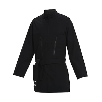 Y-3 Black Mid-Length Stand Collar Casual Waist-Tie Jacket GK4795
